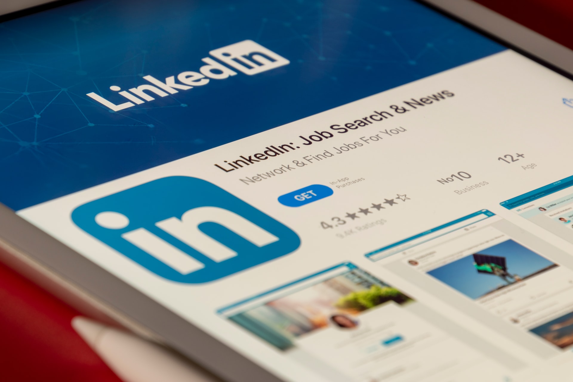 photo of the LinkedIn app in the app store on a phone